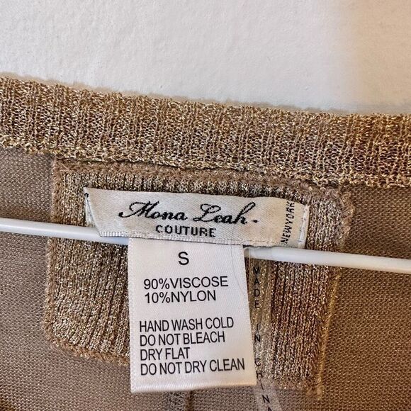 Mona Leah Womens Oversized Blouse High Low V Neck Shimmering Gold Small - Picture 3 of 4